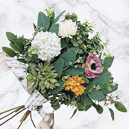 Mixed Eucalyptus Leaves Stems Bulk Artificial Eucalyptus Leaves Sprays Faux Oval Eucalyptus Leaves with White, alternate view