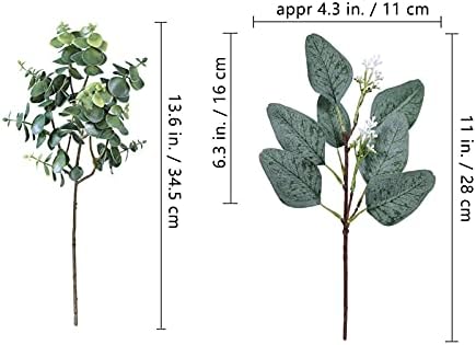 Mixed Eucalyptus Leaves Stems Bulk Artificial Eucalyptus Leaves Sprays Faux Oval Eucalyptus Leaves with White, alternate view