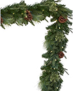 Mixed Evergreen Christmas Garland - Traditional Greenery Garland with Battery-Operated LED Clear Lights