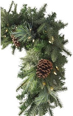 Mixed Evergreen Christmas Garland - Traditional Greenery Garland with Battery-Operated LED Clear Lights