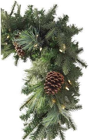 Mixed Evergreen Christmas Garland - Traditional Greenery Garland with Battery-Operated LED Clear Lights