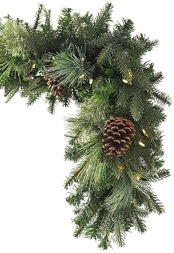 Mixed Evergreen Christmas Garland - Traditional Greenery Garland with Battery-Operated LED Clear Lights, alternate view 2