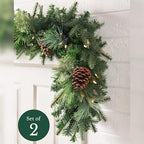 Mixed Evergreen Christmas Garland - Traditional Greenery Garland with Battery-Operated LED Clear Lights, alternate view 3