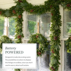 Mixed Evergreen Christmas Garland - Traditional Greenery Garland with Battery-Operated LED Clear Lights, alternate view 6