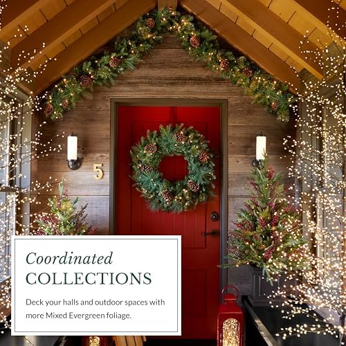 Mixed Evergreen Christmas Garland - Traditional Greenery Garland with Battery-Operated LED Clear Lights, alternate view 7