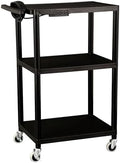 Mobile Utility AV Cart with Power Strip and Casters, Rolling Presentation and Media Cart on Wheels, Black in