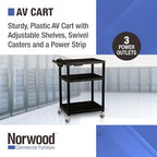 Mobile Utility AV Cart with Power Strip and Casters, Rolling Presentation and Media Cart on Wheels, Black in, alternate view