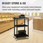 Mobile Utility AV Cart with Power Strip and Casters, Rolling Presentation and Media Cart on Wheels, Black in, alternate view