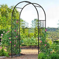 Moccha Garden Arch Arbor Trellis, 7.2Ft Outdoor Steel Arbor with Stakes, Metal Archway for Climbing Plants, Wide