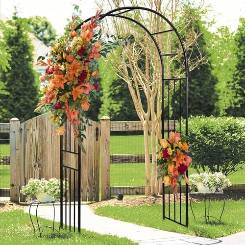 Moccha Garden Arch Arbor Trellis, 7.2Ft Outdoor Steel Arbor with Stakes, Metal Archway for Climbing Plants, Wide, alternate