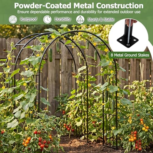 Moccha Garden Arch Arbor Trellis, 7.2Ft Outdoor Steel Arbor with Stakes, Metal Archway for Climbing Plants, Wide, alternate