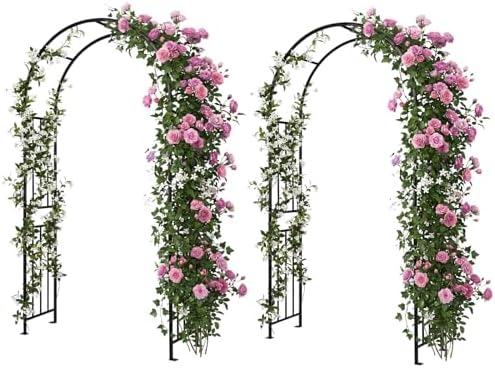 Moccha Garden Arch Arbor Trellis, 7.2Ft Outdoor Steel Arbor with Stakes, Metal Archway for Climbing Plants, Wide