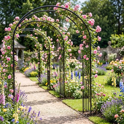 Moccha Garden Arch Arbor Trellis, 7.2Ft Outdoor Steel Arbor with Stakes, Metal Archway for Climbing Plants, Wide, alternate