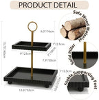 Modern 2 Tier Black Rectangular Decorative Tray with Gold Handle in Black Square, alternate view 3