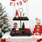 Modern 2 Tier Black Rectangular Decorative Tray with Gold Handle in Black Square, alternate view 7