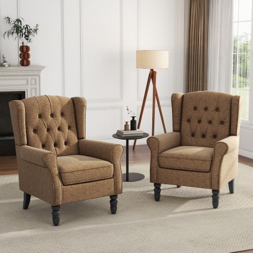 Modern Accent Chair, Fabric Upholstered Wingback Armchair, Brown in Brown, alternate view 3