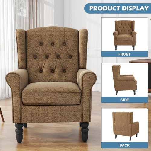 Modern Accent Chair, Fabric Upholstered Wingback Armchair, Brown in Brown, alternate view 5