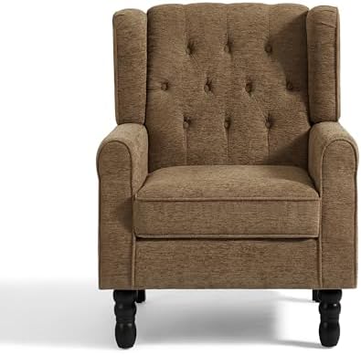 Modern Accent Chair, Fabric Upholstered Wingback Armchair, Brown in Brown, alternate view 7