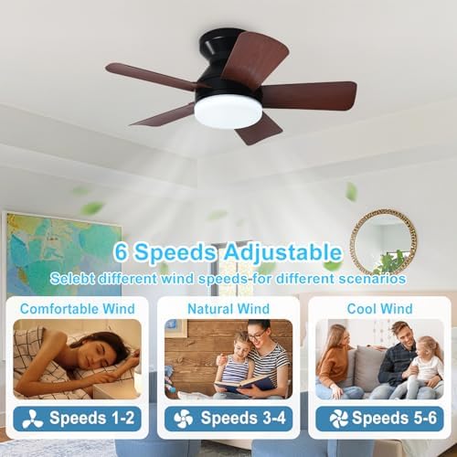 Modern Ceiling Fan with Light: 25-Inch Black Small Fans for Bedroom Indoor Outdoor - Dimmable Low Profile, alternate view 5