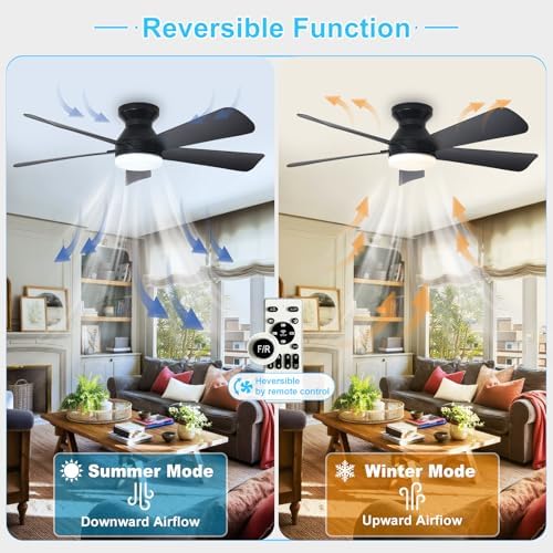 Modern Ceiling Fan with Light: 42-Inch Black Small Fans for Bedroom Indoor Outdoor - Dimmable Low Profile, alternate view 3