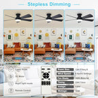 Modern Ceiling Fan with Light: 42-Inch Black Small Fans for Bedroom Indoor Outdoor - Dimmable Low Profile, alternate view 4