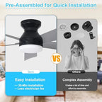 Modern Ceiling Fan with Light: 42-Inch Black Small Fans for Bedroom Indoor Outdoor - Dimmable Low Profile, alternate view 6