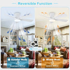 Modern Ceiling Fan with Light: 42-Inch White Small Fans for Bedroom Indoor Outdoor - Dimmable Low Profile, alternate view 2