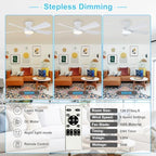 Modern Ceiling Fan with Light: 42-Inch White Small Fans for Bedroom Indoor Outdoor - Dimmable Low Profile, alternate view 3