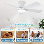 Modern Ceiling Fan with Light: 42-Inch White Small Fans for Bedroom Indoor Outdoor - Dimmable Low Profile, alternate view 4