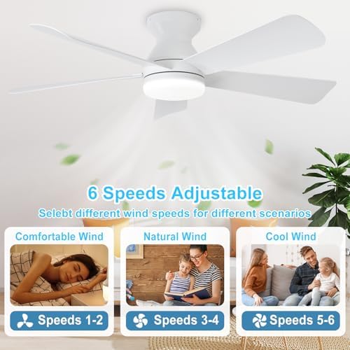 Modern Ceiling Fan with Light: 42-Inch White Small Fans for Bedroom Indoor Outdoor - Dimmable Low Profile, alternate view 4