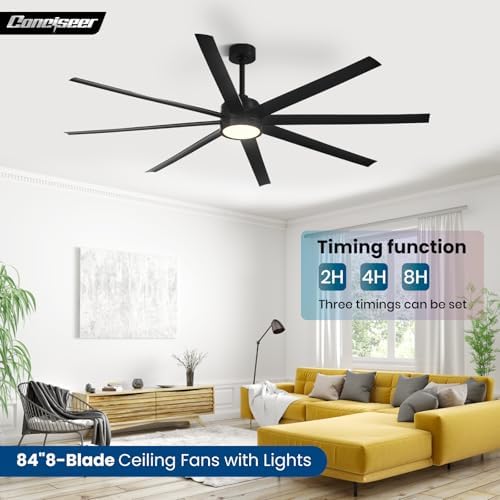 Modern Ceiling Fans with Lights, 84 Inch Ceiling Fan with Light and Remote, Living Room Library Cafe, alternate view 3