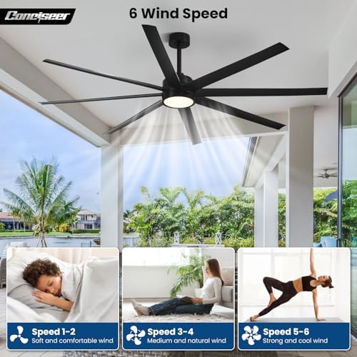 Modern Ceiling Fans with Lights, 84 Inch Ceiling Fan with Light and Remote, Living Room Library Cafe, alternate view 4