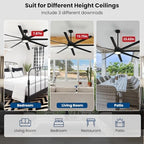 Modern Ceiling Fans with Lights, 84 Inch Ceiling Fan with Light and Remote, Living Room Library Cafe, alternate view 7