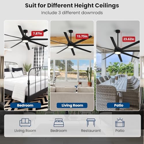 Modern Ceiling Fans with Lights, 84 Inch Ceiling Fan with Light and Remote, Living Room Library Cafe, alternate view 7