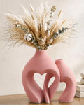 Modern Ceramic Flower Vase Home Table Decor Heart Shaped Vase Set of 2 in Modern Pink