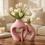 Modern Ceramic Flower Vase Home Table Decor Heart Shaped Vase Set of 2 in Modern Pink, alternate view 5