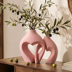 Modern Ceramic Flower Vase Home Table Decor Heart Shaped Vase Set of 2 in Modern Pink, alternate view 6