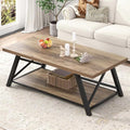 Modern Coffee Table, Rectangle Center Table for Living Room with Storage Shelf, Industrial Wood and Metal
