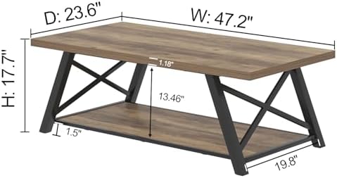 Modern Coffee Table, Rectangle Center Table for Living Room with Storage Shelf, Industrial Wood and Metal, alternate view 2