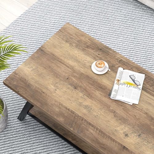 Modern Coffee Table, Rectangle Center Table for Living Room with Storage Shelf, Industrial Wood and Metal, alternate view 4