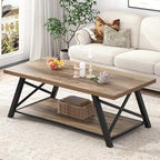 Modern Coffee Table, Rectangle Center Table for Living Room with Storage Shelf, Industrial Wood and Metal, alternate view 5
