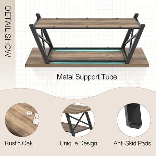Modern Coffee Table, Rectangle Center Table for Living Room with Storage Shelf, Industrial Wood and Metal, alternate view 6