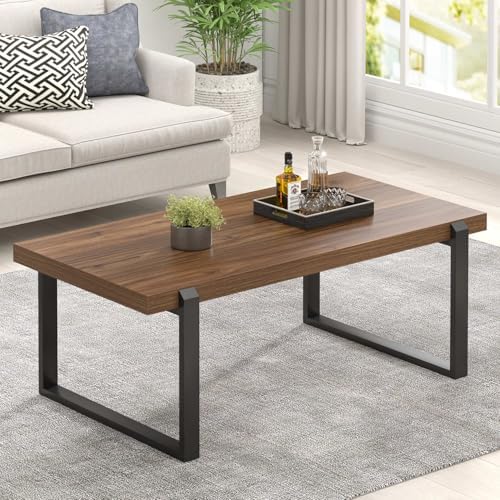 Modern Coffee Table, Rustic Wood and Metal Center Table, Industrial Rectangle Cocktail Tea Table for Living