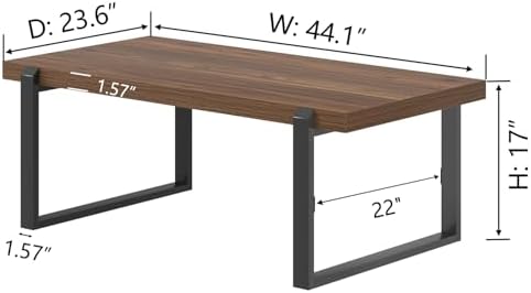 Modern Coffee Table, Rustic Wood and Metal Center Table, Industrial Rectangle Cocktail Tea Table for Living, alternate view 2
