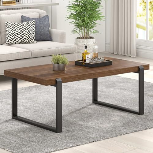 Modern Coffee Table, Rustic Wood and Metal Center Table, Industrial Rectangle Cocktail Tea Table for Living, alternate view 3
