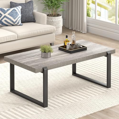 Modern Coffee Table, Rustic Wood and Metal Center Table, Retro Small Cocktail Tea Table for Living Room, Light