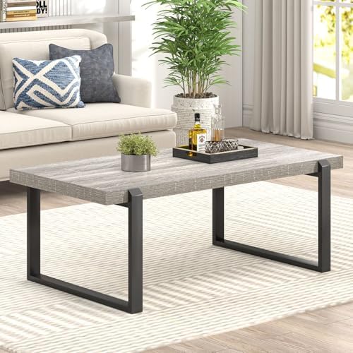Modern Coffee Table, Rustic Wood and Metal Center Table, Retro Small Cocktail Tea Table for Living Room, Light, alternate