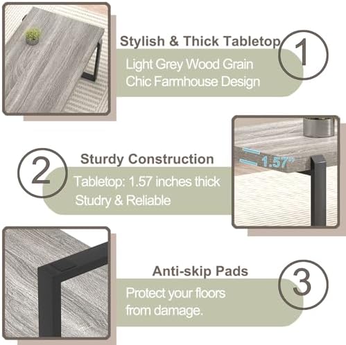Modern Coffee Table, Rustic Wood and Metal Center Table, Retro Small Cocktail Tea Table for Living Room, Light, alternate