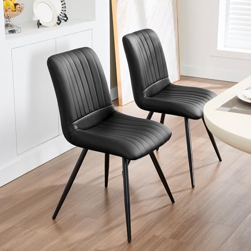 Modern Dining Chairs Set of 2, Dining Chairs with Thick Cushions, PU Leather Upholstered Kitchen Dining Room