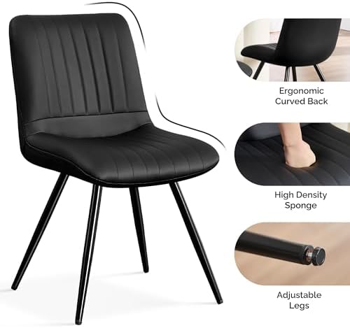 Modern Dining Chairs Set of 2, Dining Chairs with Thick Cushions, PU Leather Upholstered Kitchen Dining Room, alternate view